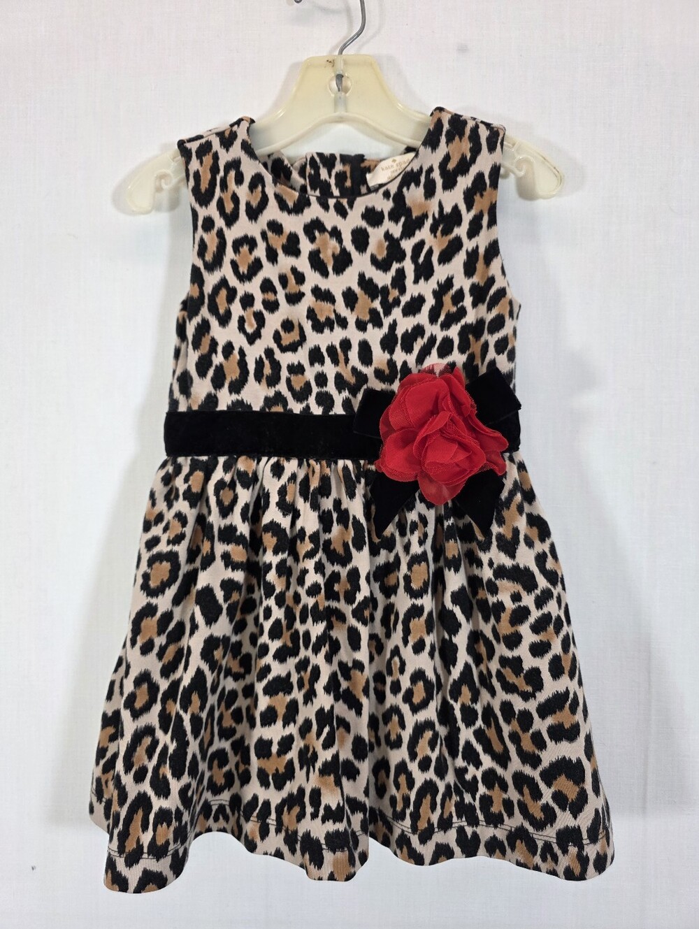 Kate Spade New York Girls Leopard Dress 3T 3Y Red Rosette Flower Accent